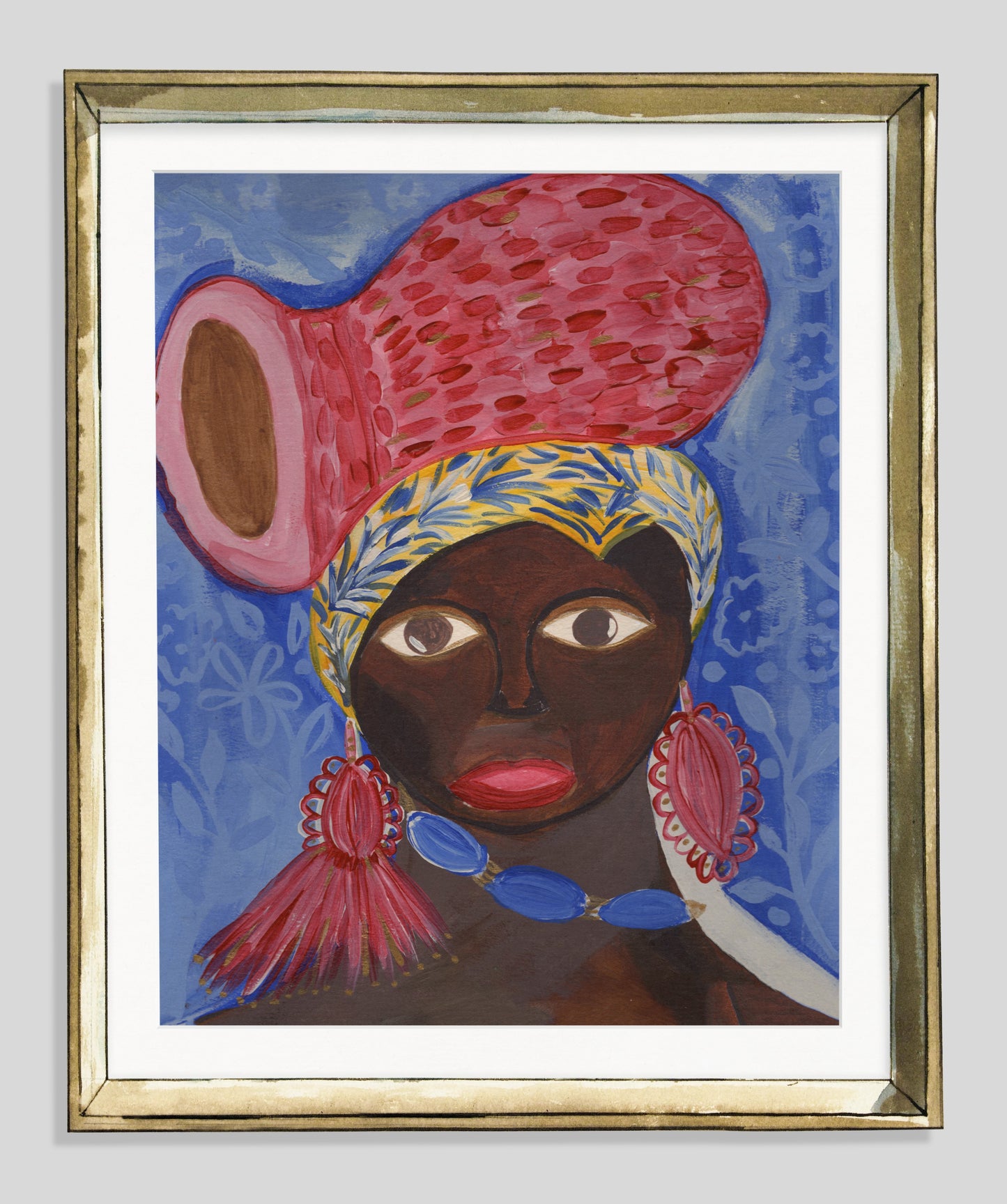 The Vessel Bearer – Original Afro-Caribbean Painting by Rashida (Framed 11x14)