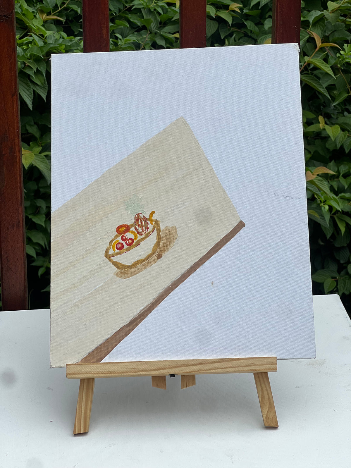 Still life:Original food still-life painting from the Gathered in Abundance collection, featuring a small dish with warm earthy tones against a soft neutral background.